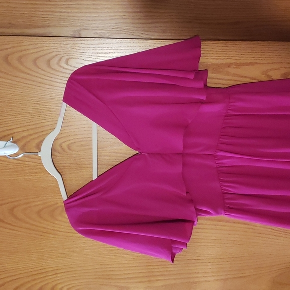 Crossover V Neck Dress with Flutter Sleeves From ASOS. NWT. Pink/Purple. Swishy. - Picture 6 of 9